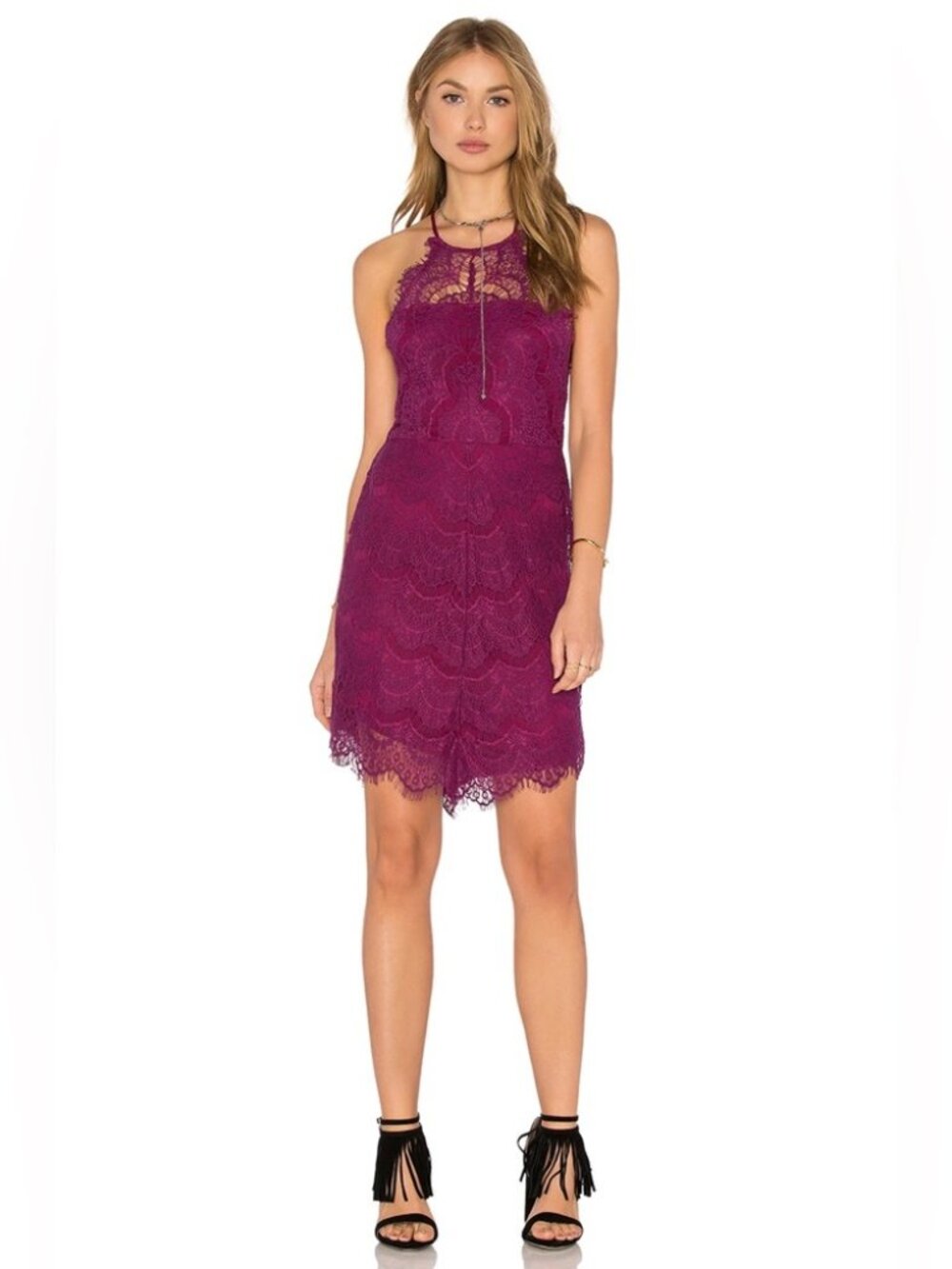Free People Sz M Lace Dahlia body con raspberry